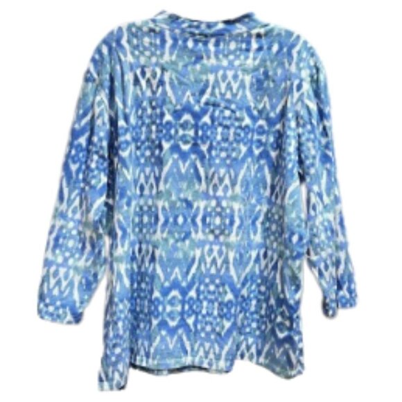 Ruby Rd Aqua/Green/White Geometric Embellished Notch Neck Top - 2X - Picture 2 of 8